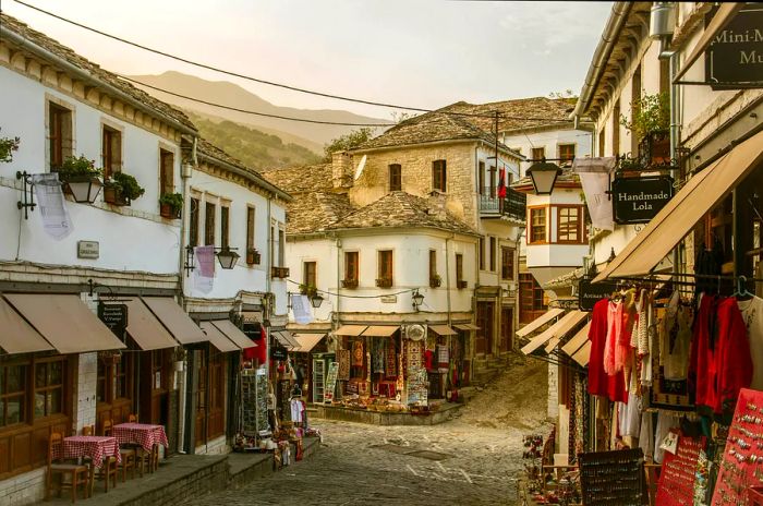 Charming streets of Old Town Gjirokaster, Albania