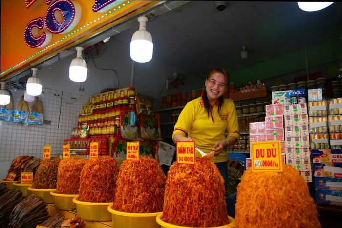 A market vendor at Chau Doc, An Giang, Vietnam