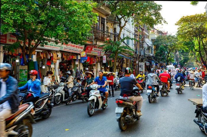 The bustling center and chaotic streets of Hanoi, Vietnam