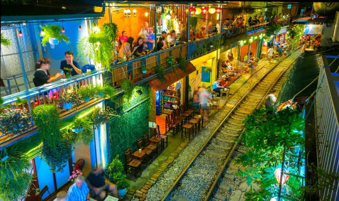 The iconic 'train street' on Phung Hung St, Hanoi, Vietnam