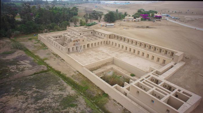 An overhead view of an ancient archaeological site.