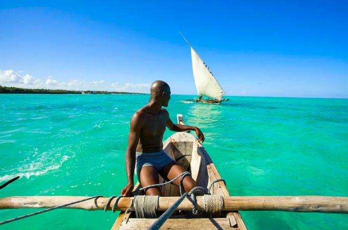 Outrigger sailing near Zanzibar's shores