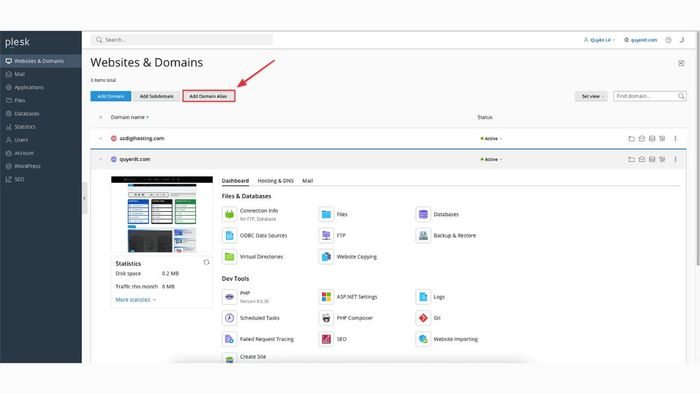 Hướng dẫn cấu hình Alias domain trên Plesk