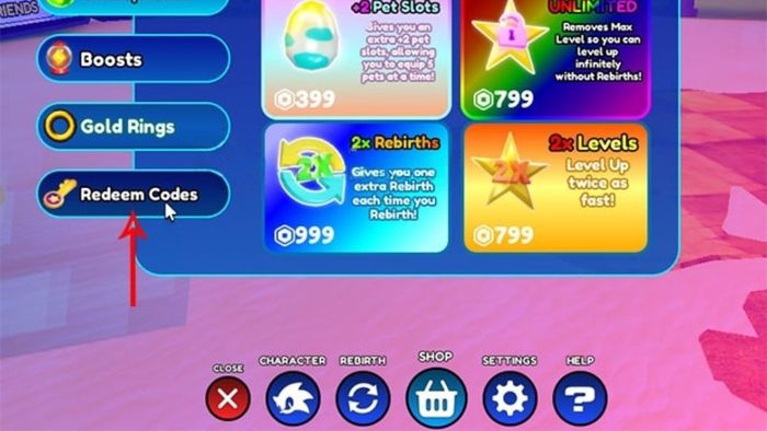 Hướng dẫn nhập mã code Sonic Speed Simulator bước 1