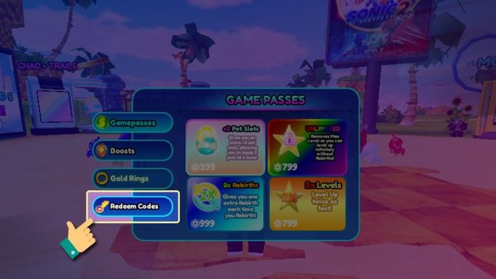 Hướng dẫn nhập mã code Sonic Speed Simulator bước 3