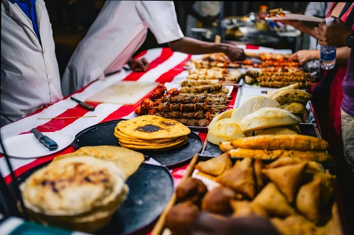 Delicious African street food at a night market in Zanzibar's Stone Town