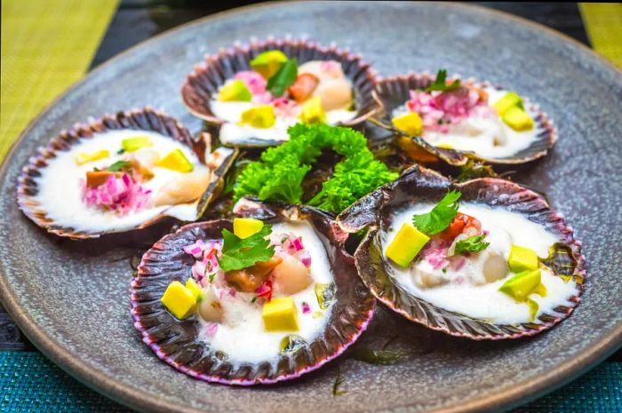 Fresh Peruvian-style scallops beautifully plated