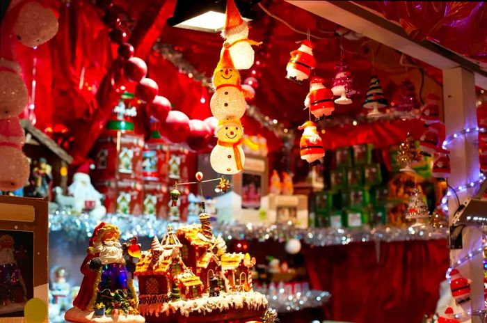 A close-up view of a stall at a Viennese Christmas market