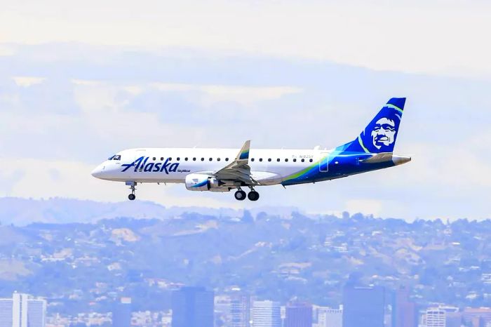 An Alaska Airlines aircraft touching down at LAX