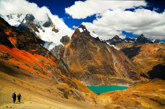 Two hikers explore the Cordillera Huayhuash trek