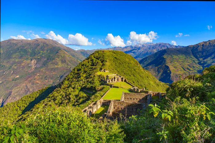 Aerial view of Choquequirao, the remnants of an ancient Inca mountain city