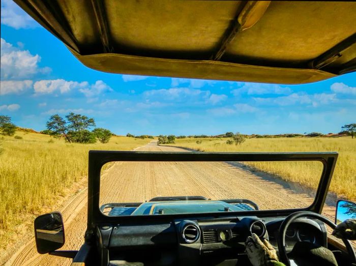 4x4 safari vehicle traversing a dirt road