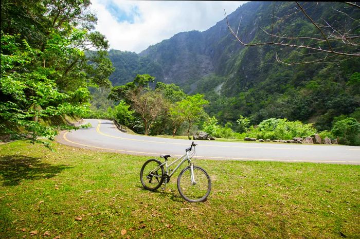 A bicycle along a trail in Taroko National Park, Hualien, Taiwan