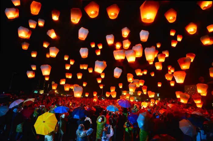 The annual sky lantern festival in Pingxi District, northern Taiwan