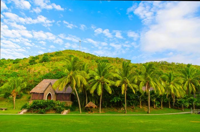 Local church in Fiji nestled in a lush green landscape