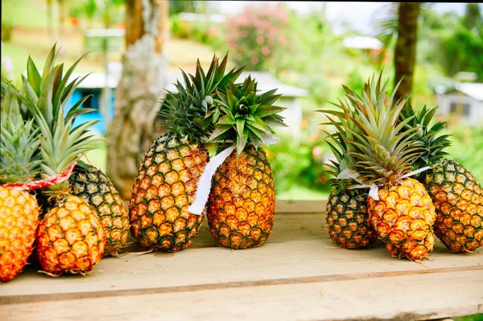 Pineapples available at a roadside stall in Savusavu, Fiji