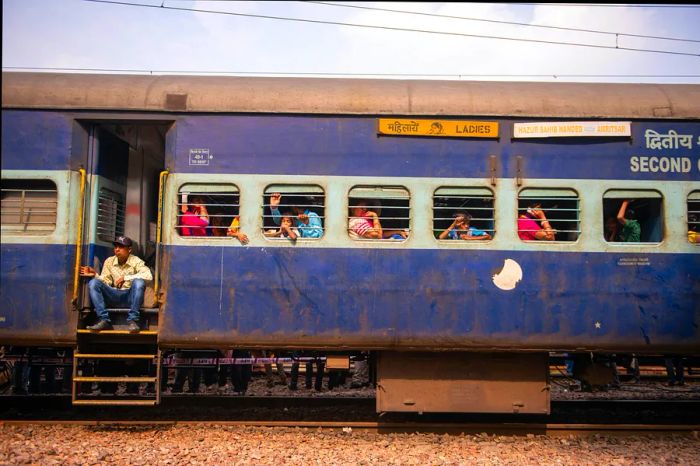 A dedicated women’s coach on a train in New Delhi, India.