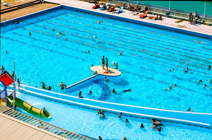 Swimmers enjoying the Parnell Baths in Auckland, New Zealand.