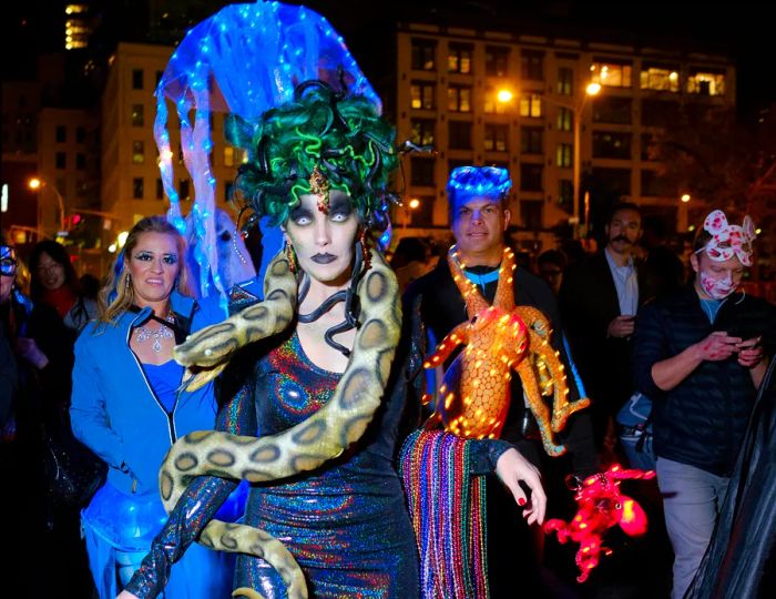 Medusa and sea creatures participate in the Halloween Parade