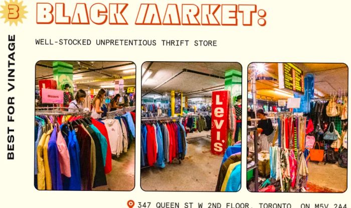 Shoppers sift through racks of fashionable second-hand clothing at Black Market, Toronto