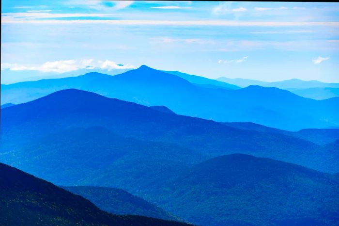 View of Vermont's mountain range from the summit of Mount Mansfield