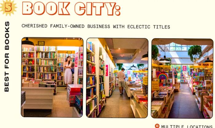 Customers peruse the brightly-lit aisles of Book City, Toronto