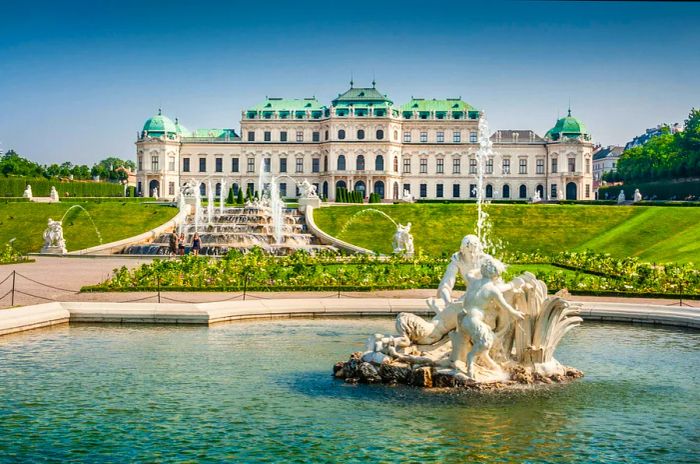 The magnificent facade of Schloss Belvedere in Vienna, Austria