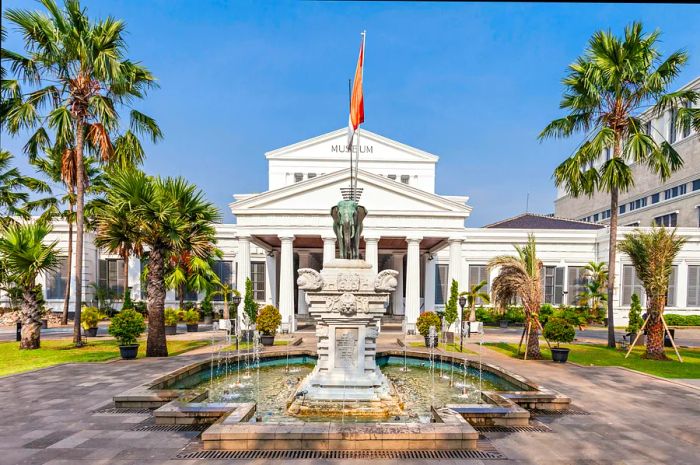 The striking white facade of the National Museum of Indonesia in Jakarta