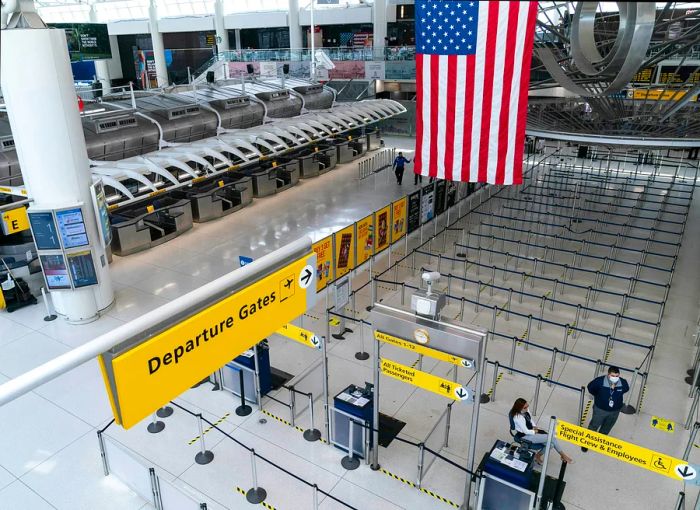 A glimpse of the departure hall at Terminal 1 in JFK Airport, New York City.