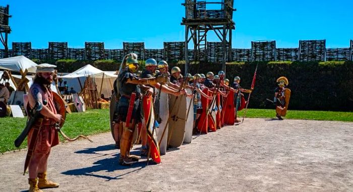 Reenactors dressed as Gaulish soldiers at MuséoParc Alésia