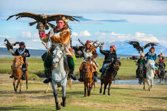 Kazakh eagle hunters in Mongolia's Altai Mountains