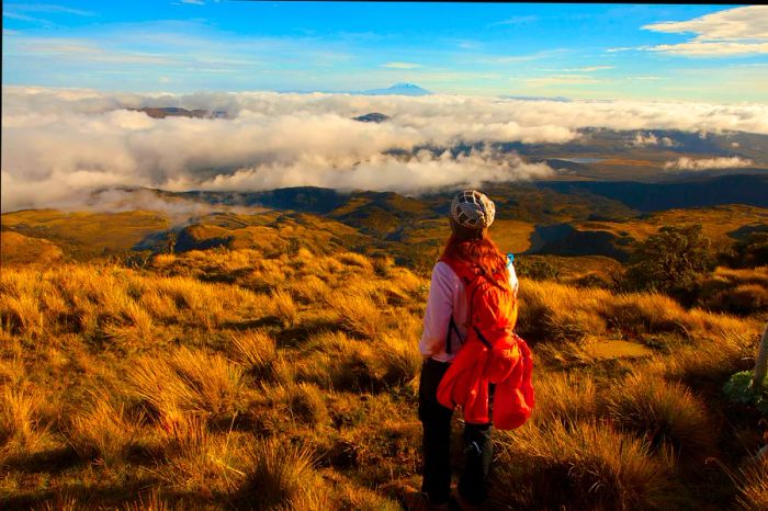 Hiker ascending the Purace volcano in Colombia