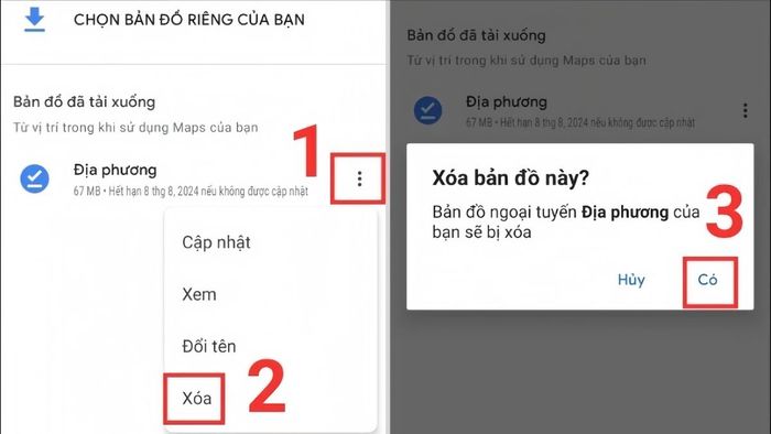 Xóa dữ liệu bản đồ ngoại tuyến - Bước 3