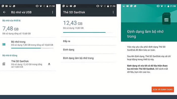 Sử dụng thẻ nhớ ngoài làm bộ nhớ chính
