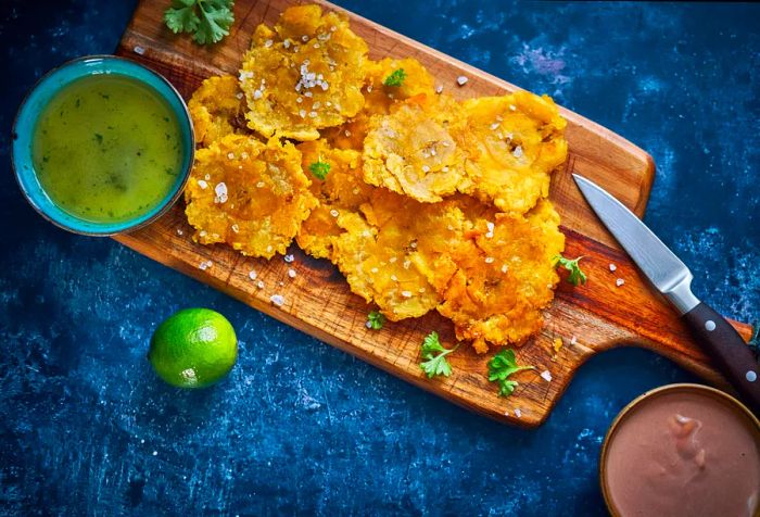 Close-up of Tostones: Puerto Rican Fried Plantains