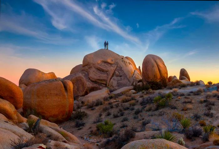 Two campers enjoying the late afternoon view at Joshua Tree National Park.