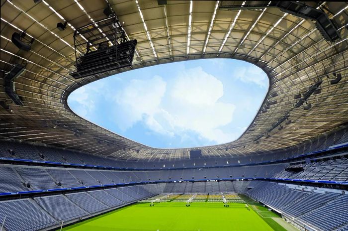 Inside the Allianz Arena, home of FC Bayern Munich.