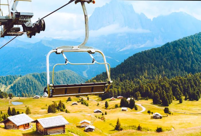 Chairlift in the Dolomite Alps, South Tyrol, Italy