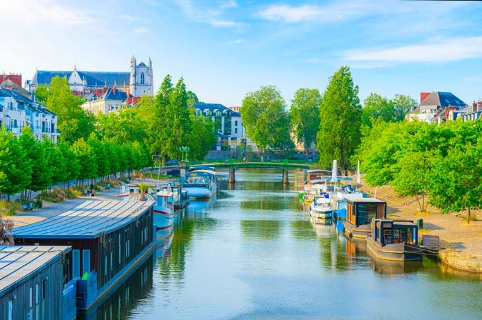 The Erdre River flows into the Loire in the city of Nantes, France.