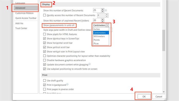 Hướng dẫn căn lề trong Word qua Options bước 3