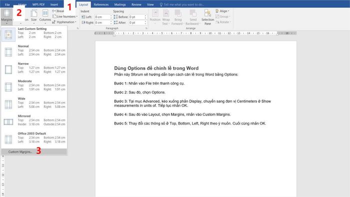 Hướng dẫn căn lề trong Word qua Options bước 4