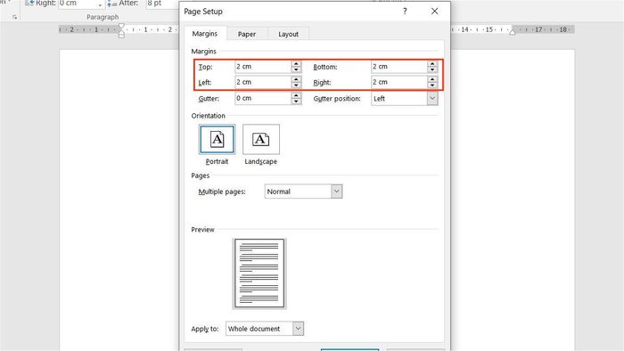 Hướng dẫn căn lề trong Word bằng Page Layout bước 2