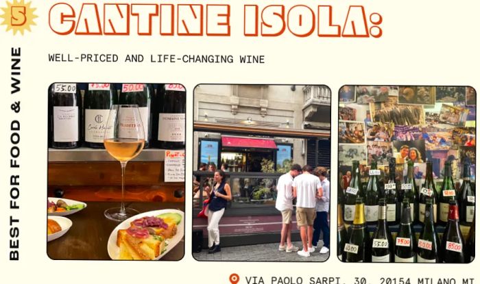 Outdoor views from the Milanese wine shop Cantine Isola