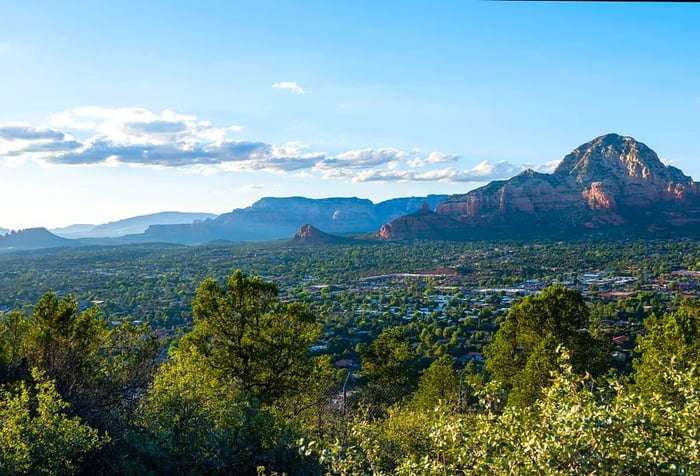 An aerial view showcasing the captivating Airport Mesa Loop Trail in Sedona.