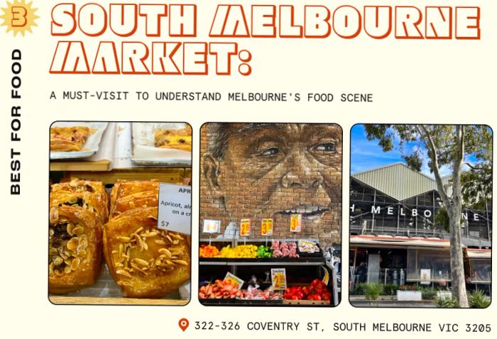 Fresh pastries and fruit on display at South Melbourne Market