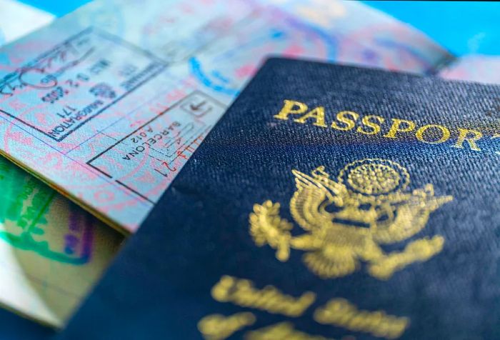 A close-up view of a United States passport.