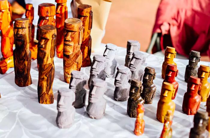 Handcrafted wooden souvenirs available in Chile.