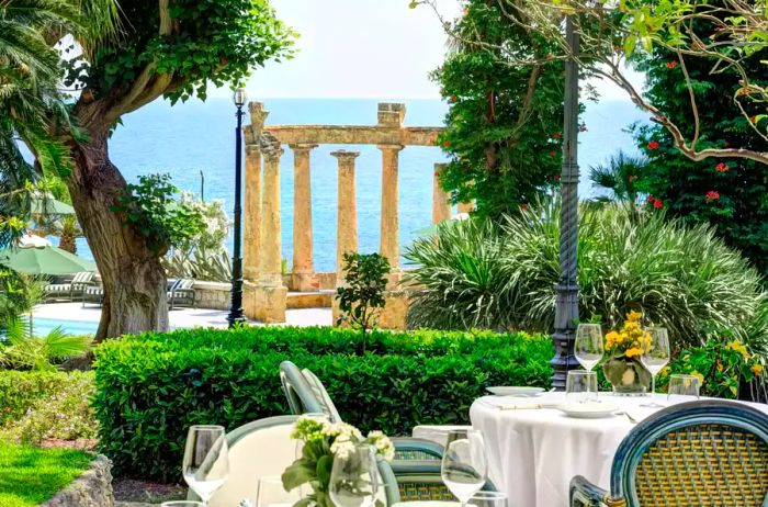 Outdoor dining area at Villa Igiea