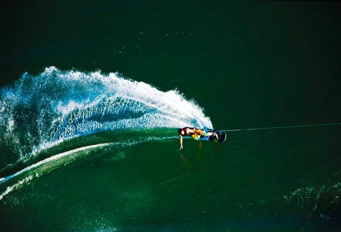 LAKE WATERSKIER IN ACTION