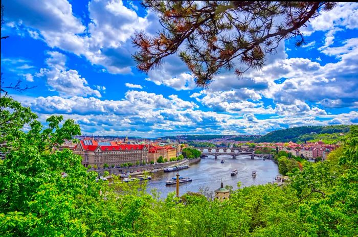 Prague, Czech Republic, viewed from Letná Gardens along the Vltava River